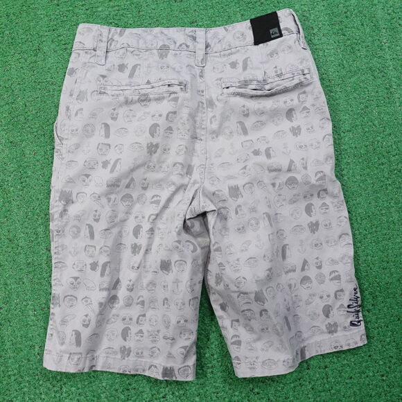QUIKSILVER GREY CARTOON FACES FLAT FRONT SHORTS SIZE 26 - Picture 4 of 8